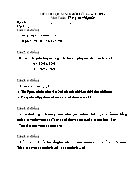 Đề và đáp án thi học sinh giỏi Toán lớp 4 - Năm học 2011-2012
